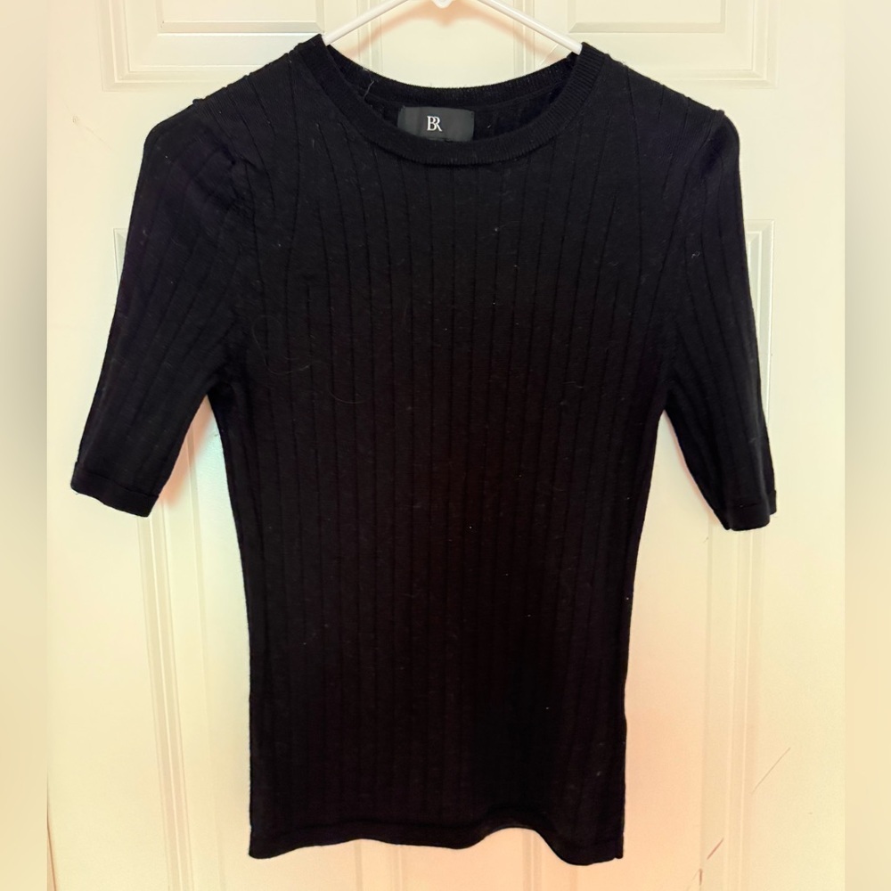 Banana Republic Black 100% Merino Wool 2/2 Sleeve Ribbed Sweater, Small - Picture 2 of 8